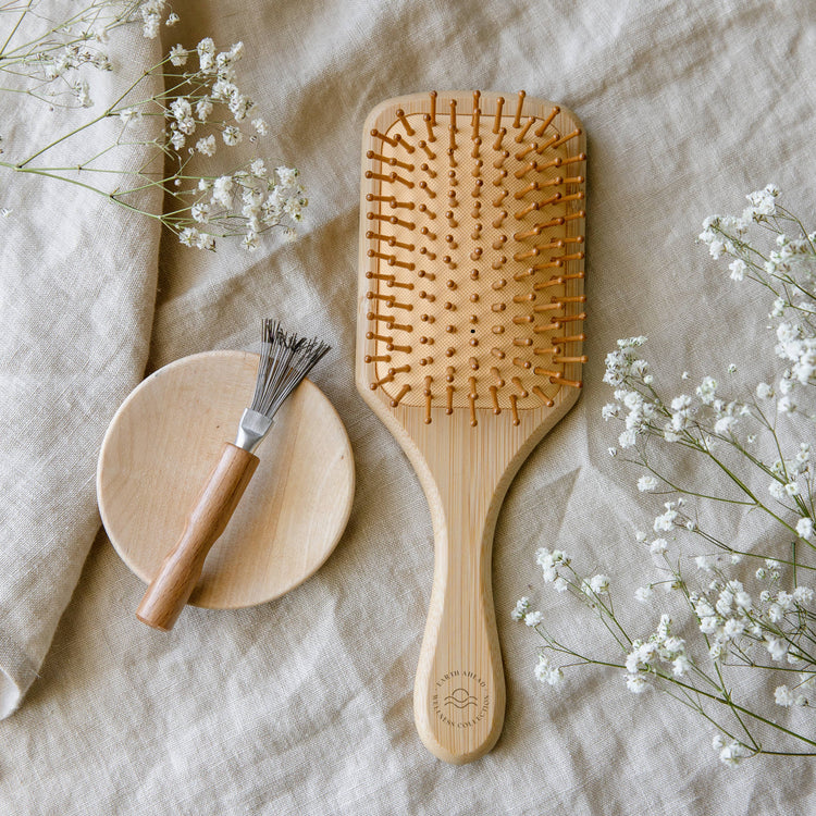 Large Square Bamboo Hair Brush With Cleaner | Eco Friendly
