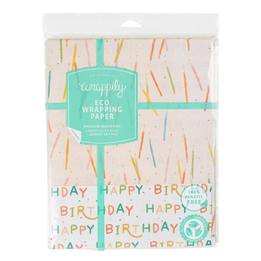 Candles/ Happy Birthday • Double-Sided Eco Wrapping Paper
