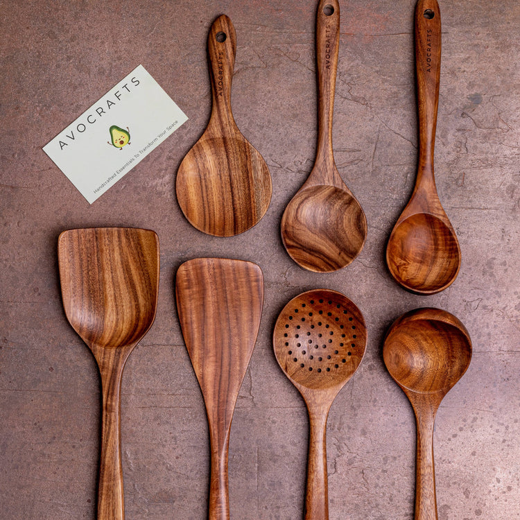 Avocrafts 7 Piece Wooden Kitchen Utensils