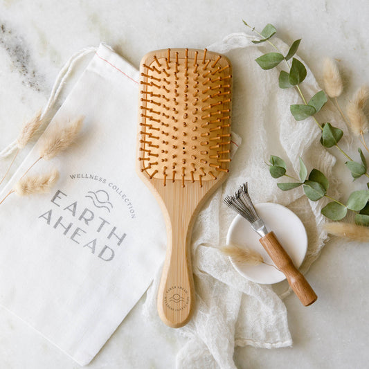 Large Square Bamboo Hair Brush With Cleaner | Eco Friendly