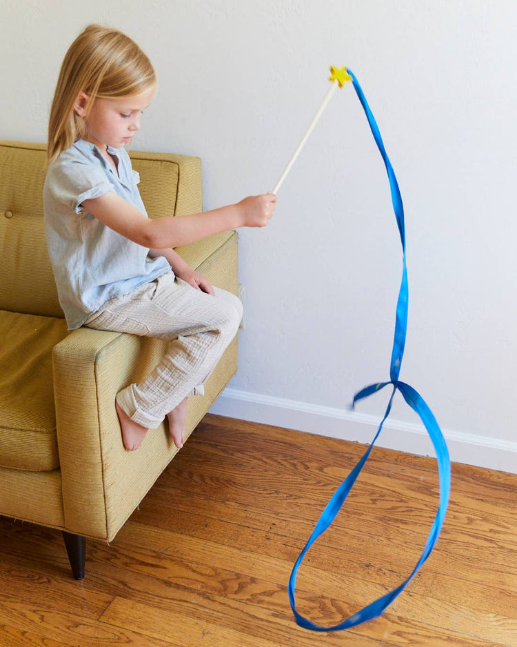 Star Silk & Wood Streamer - Wand for Pretend Play