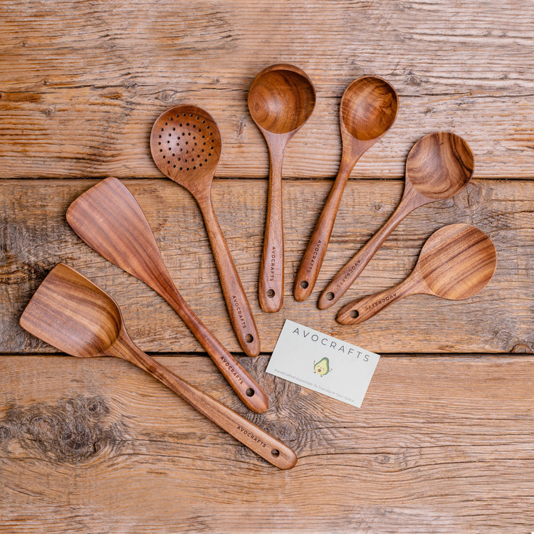 Avocrafts 7 Piece Wooden Kitchen Utensils