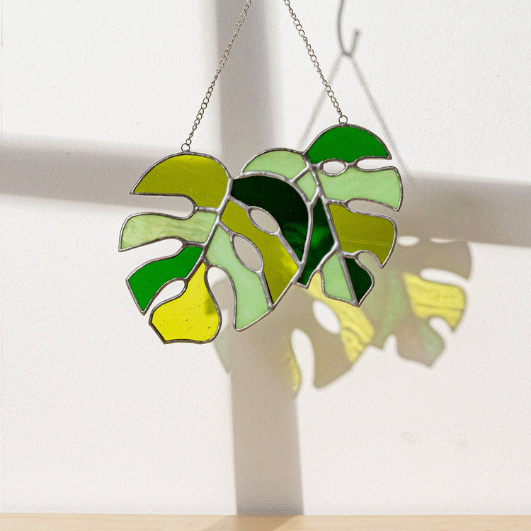 Set of 2 Monstera Leaves Stained Glass F58
