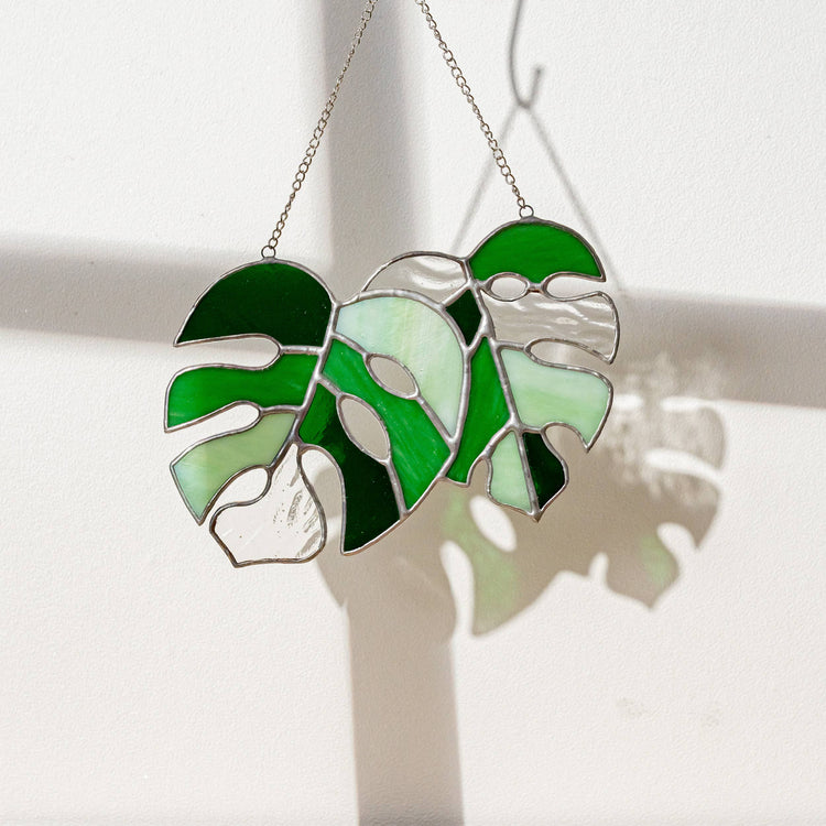 Set of 2 Monstera Leaves Stained Glass F58