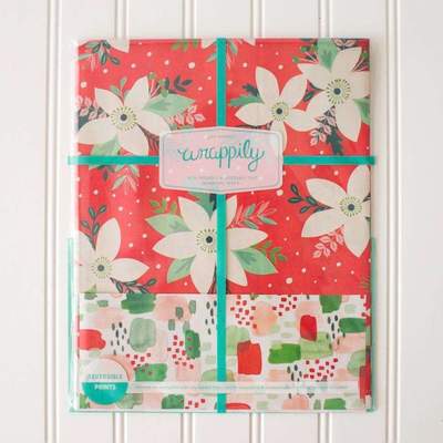 Pretty Poinsettia • Double-sided Eco Wrapping Paper •Holiday